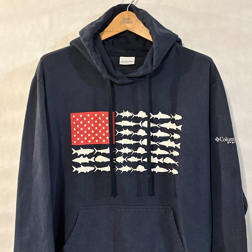 Columbia USA Fishing Fish Fisherman Blue Long Sleeve Sweater Hoodie XL - Picture 6 of 6